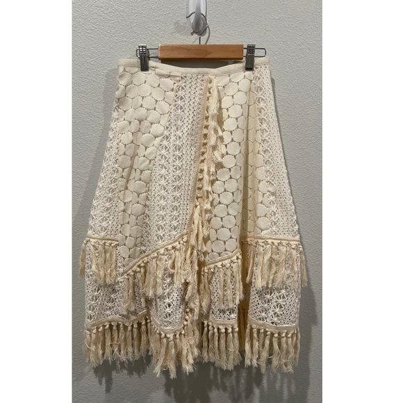 SEE BY CHLOE Boho Fringed Crochet Beige Skirt - Picture 2 of 5